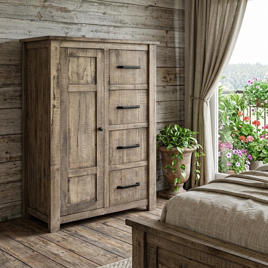 37" Brown Solid Wood Four Drawer Dresser