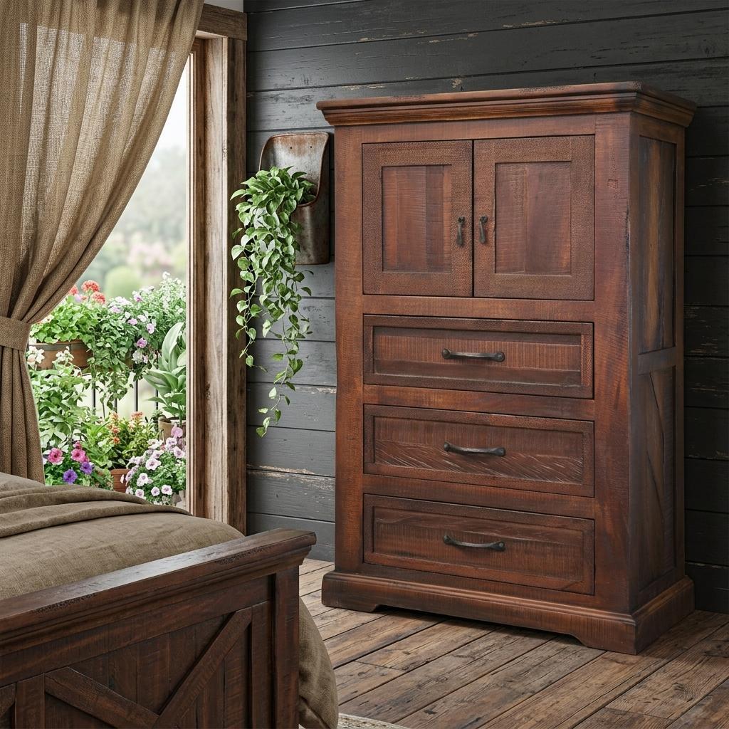 37" Brown Solid Wood Three Drawer Dresser