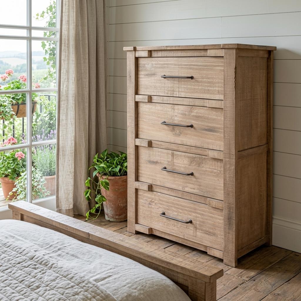 36" Natural Solid Wood Four Drawer Dresser