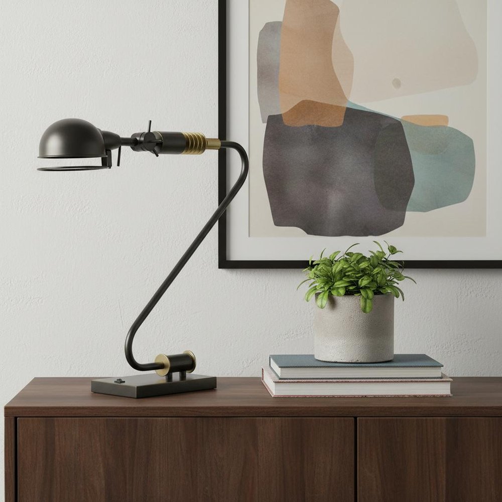 21" Bronze Metal Desk Table Lamp With Bronze Dome Shade