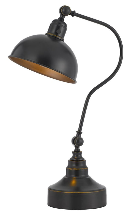 25" Distressed Gray Metal Adjustable Desk Lamp With Gray Dome Shade