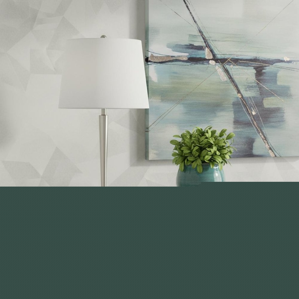29" Nickel Metal Usb Table Lamp With Off White Empire Shade