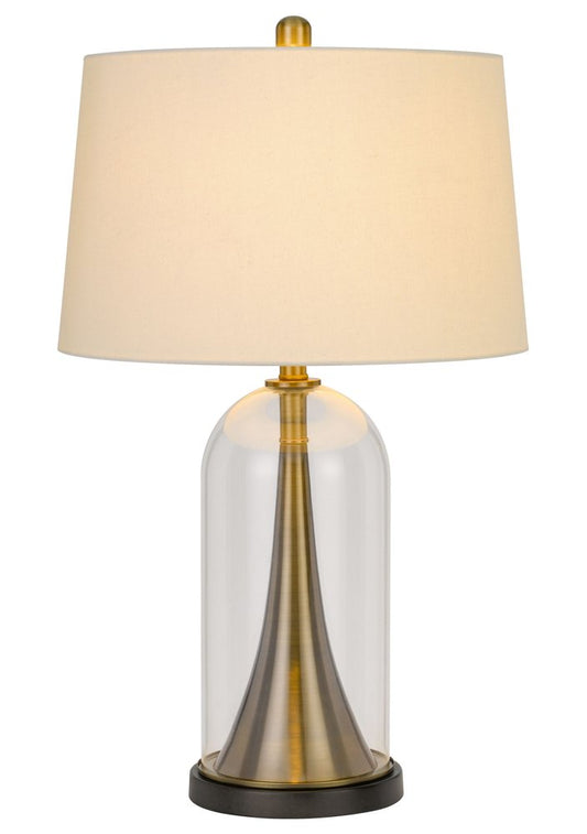 29" Clear Metal Table Lamp With White Empire Shade