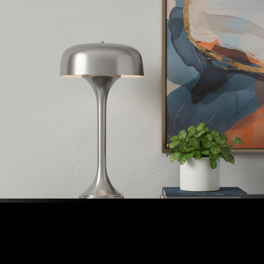 22" Nickel Metal Two Light Usb Table Lamp With Nickel Dome Shade