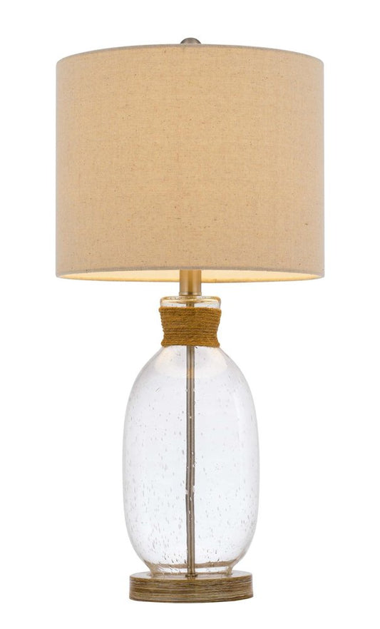 26" Brown Seeded Glass Table Lamp With Drum Shade