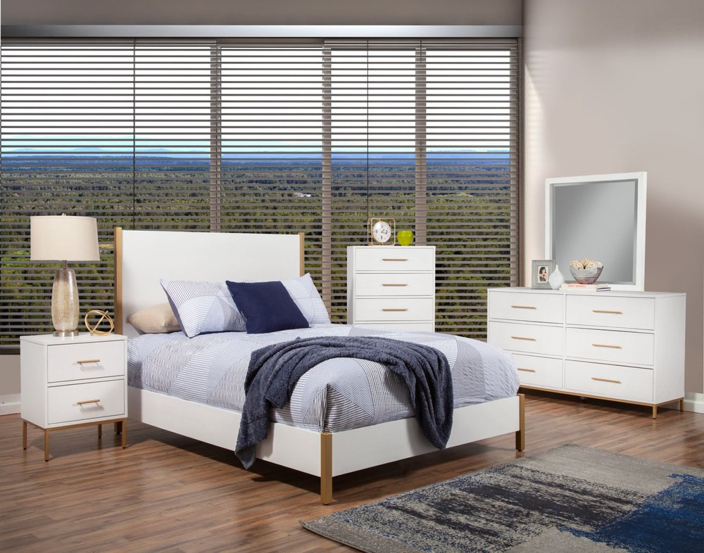 Natural and White Solid Wood And Upholstery California King Bed Frame
