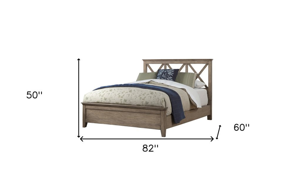 Brown Cross Back Solid Wood Full Bed Frame