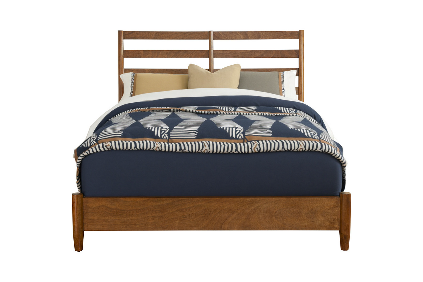 Brown Slat Back Solid Wood Full Bed Frame