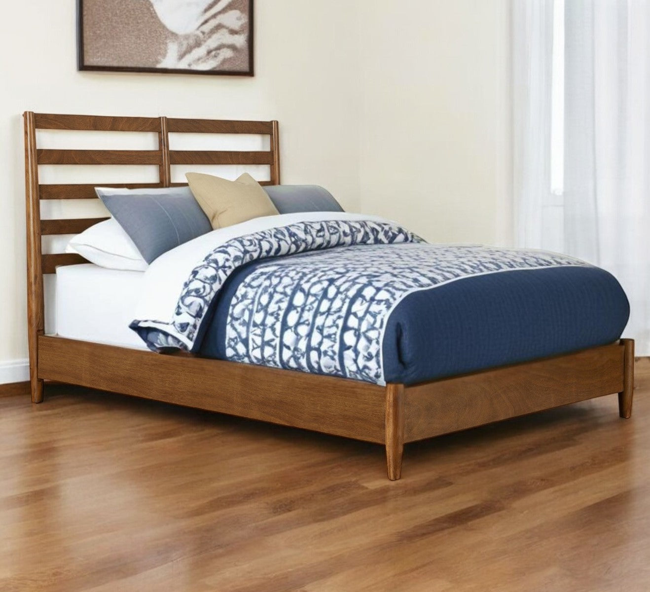 Brown Slat Back Solid Wood Full Bed Frame