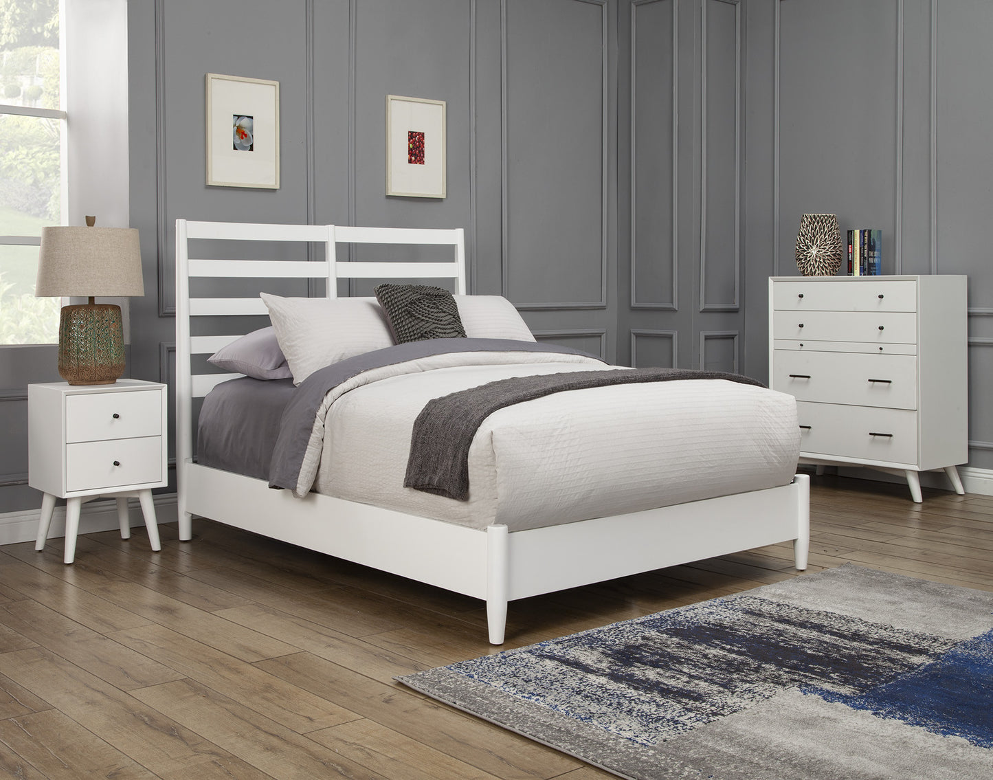 White Slat Back Solid Wood Full Bed Frame