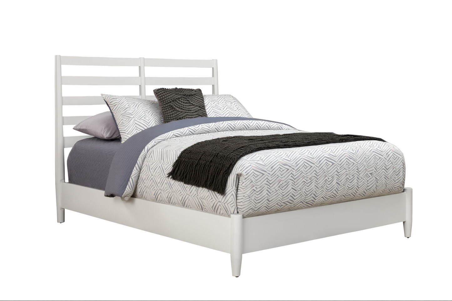 White Slat Back Solid Wood Full Bed Frame