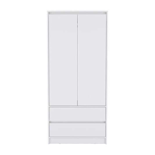 71" White Wood Two Door Two Drawer Combo Dresser