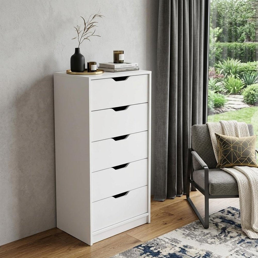 18" White Five Drawer Standard Chest