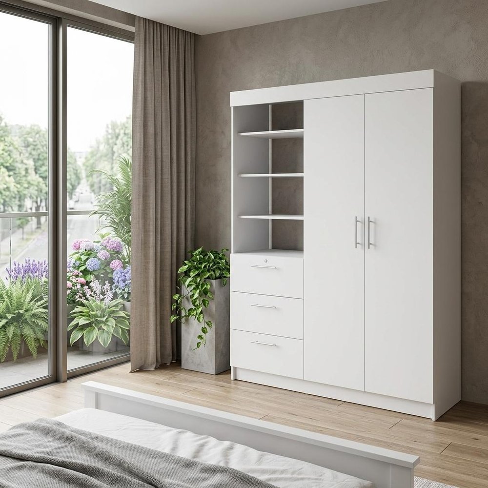 59" White Three Drawer Combo Dresser