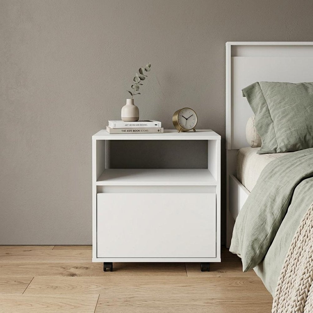 20" White Wood One Drawer Nightstand