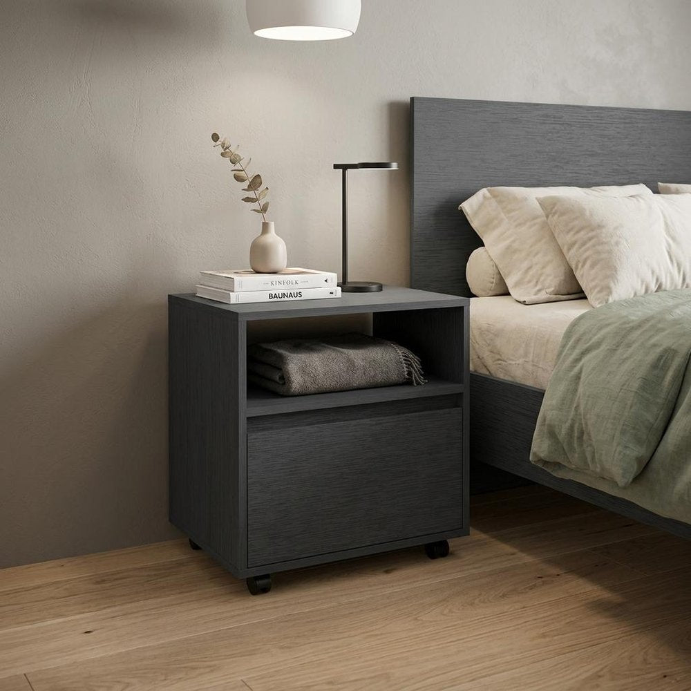 20" Black Wood One Drawer Nightstand