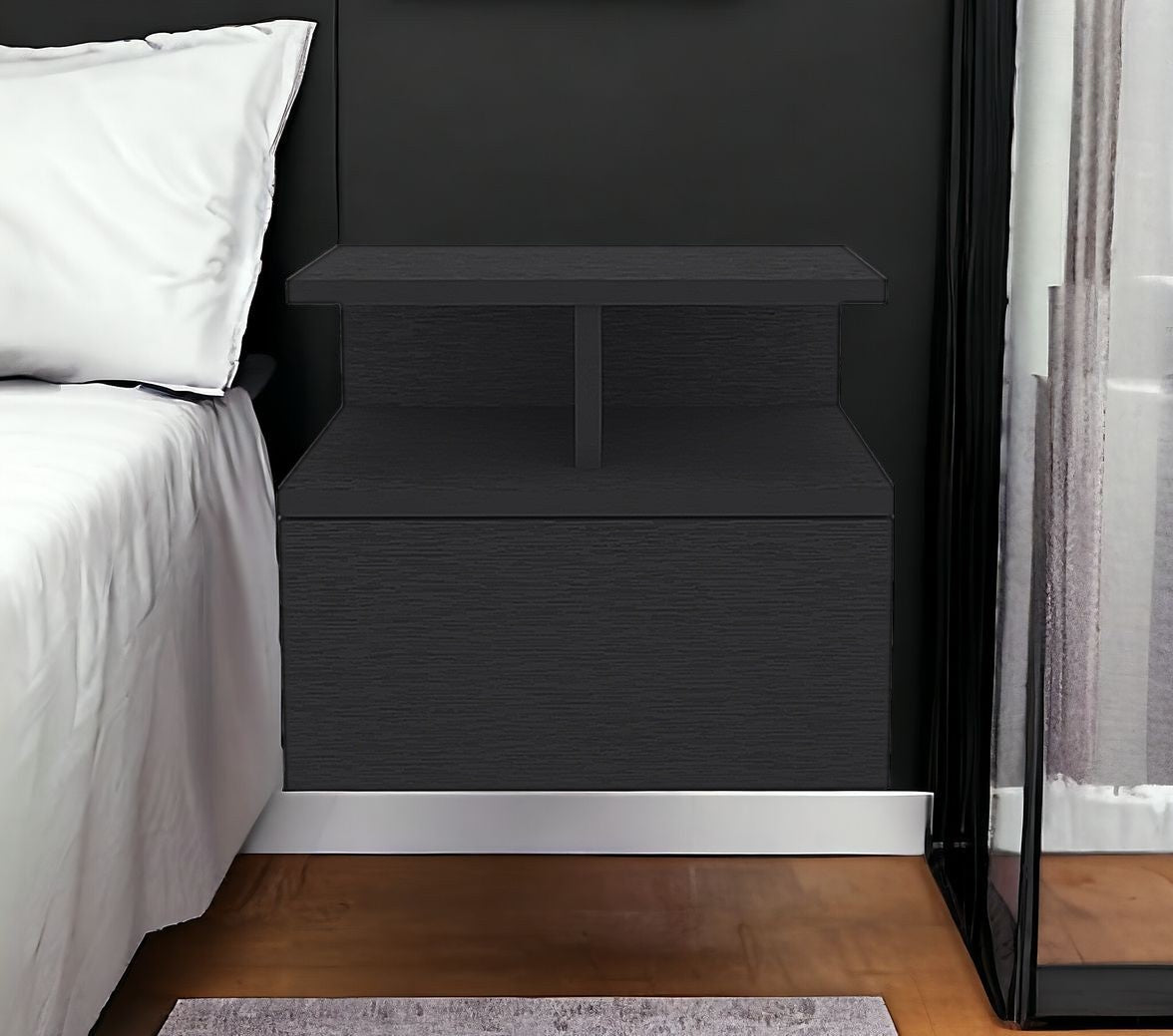 12" Black Wood One Drawer Floating Nightstand