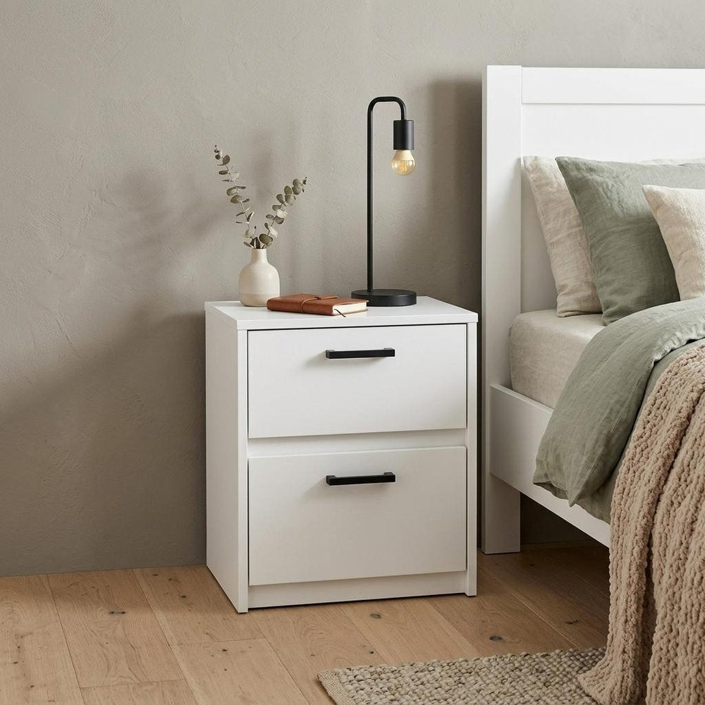 19" White Wood Two Drawer Nightstand