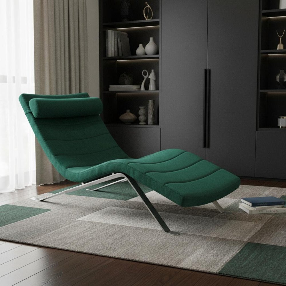 66" Green and Silver Velvet Lounge Chair
