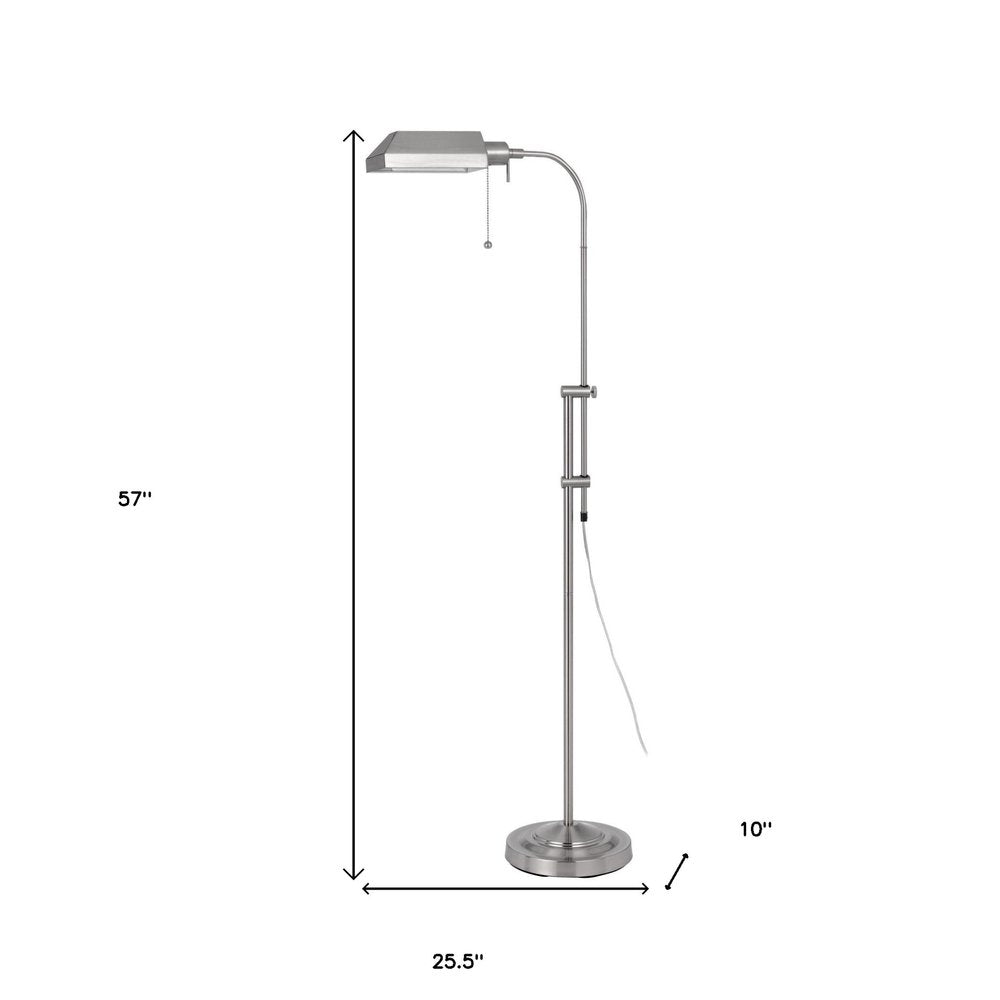 57" Nickel Adjustable Traditional Shaped Floor Lamp With Nickel Square Shade