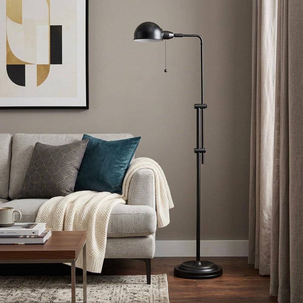 58" Bronze Adjustable Traditional Shaped Floor Lamp With Bronze Dome Shade