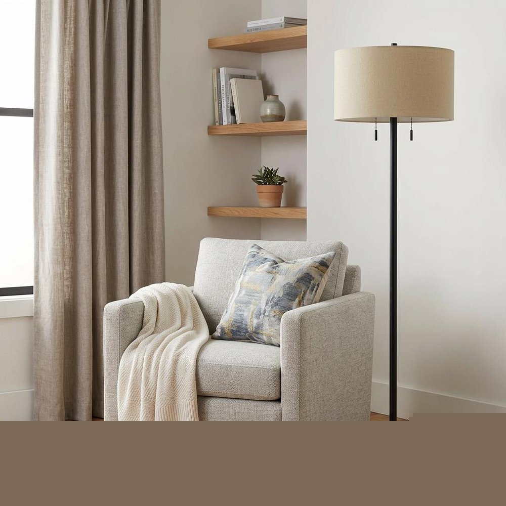 59" Bronze Two Light Traditional Shaped Floor Lamp With Brown Rectangular Shade