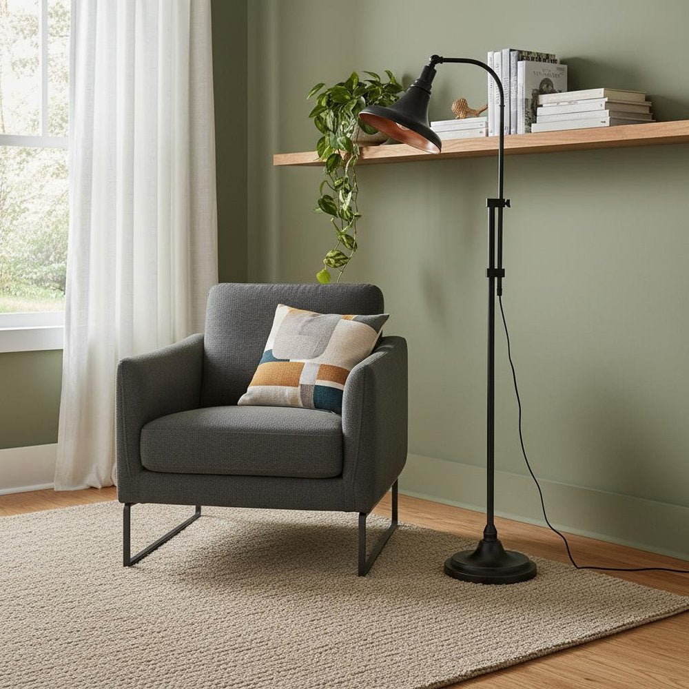 58" Bronze Metal Adjustable Floor Lamp With Bronze Metal Dome Shade