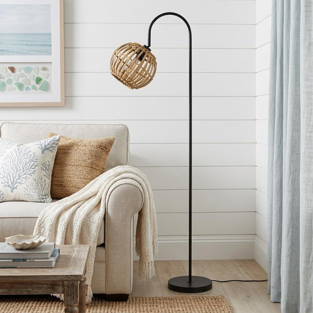 63" Black Traditional Shaped Floor Lamp With Brown Globe Shade