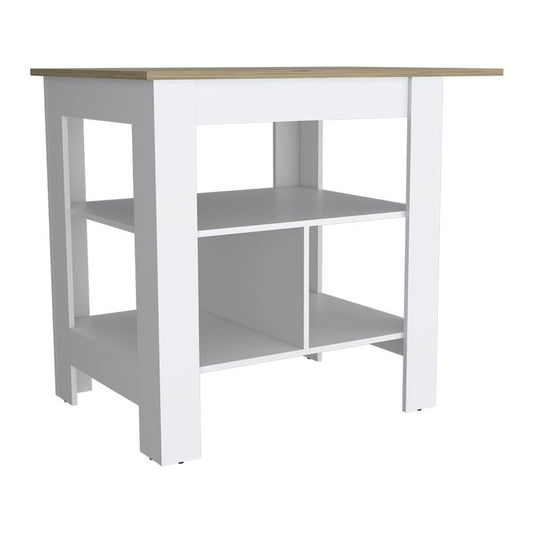 41" Natural and White Wood Kitchen Island Set With Storage
