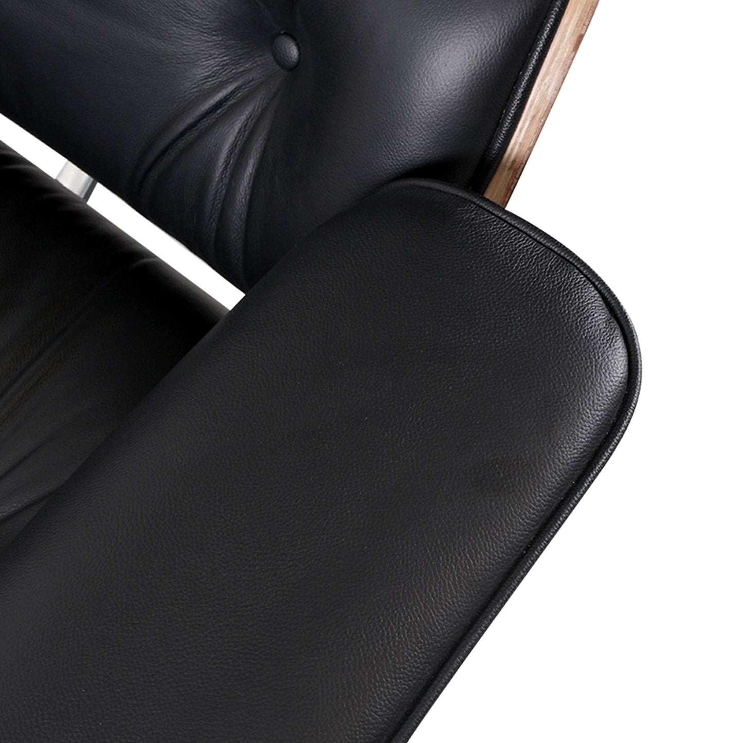 35" Black and Brown Genuine Leather Tufted Swivel Lounge Chair With Ottoman