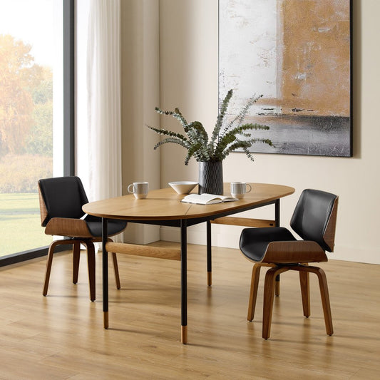 Black and Brown Upholstered Faux Leather Curved Back Dining Side Chair