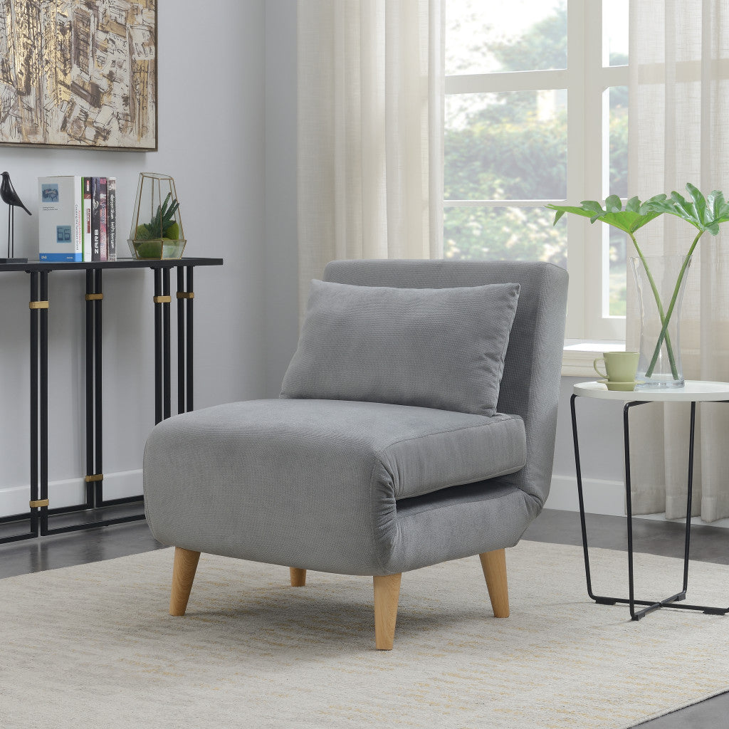 27" Light Gray and Natural Upholstered Convertible Chair And Toss Pillow