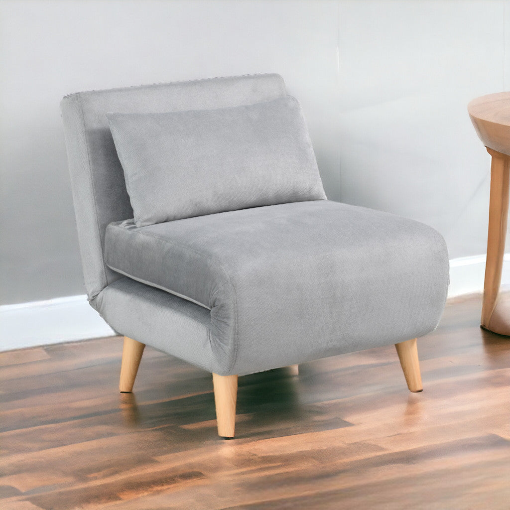 27" Light Gray and Natural Upholstered Convertible Chair And Toss Pillow