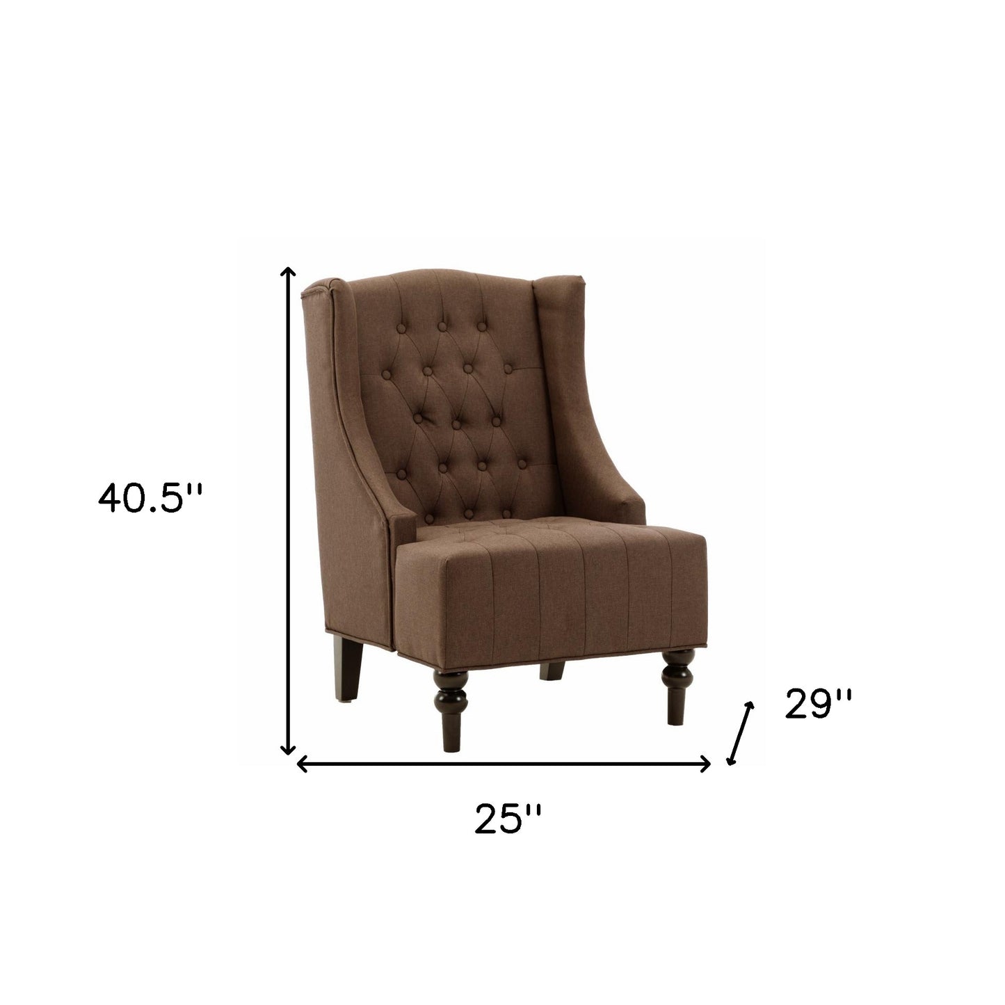 25" Brown and Black Velvet Tufted Wingback Chair