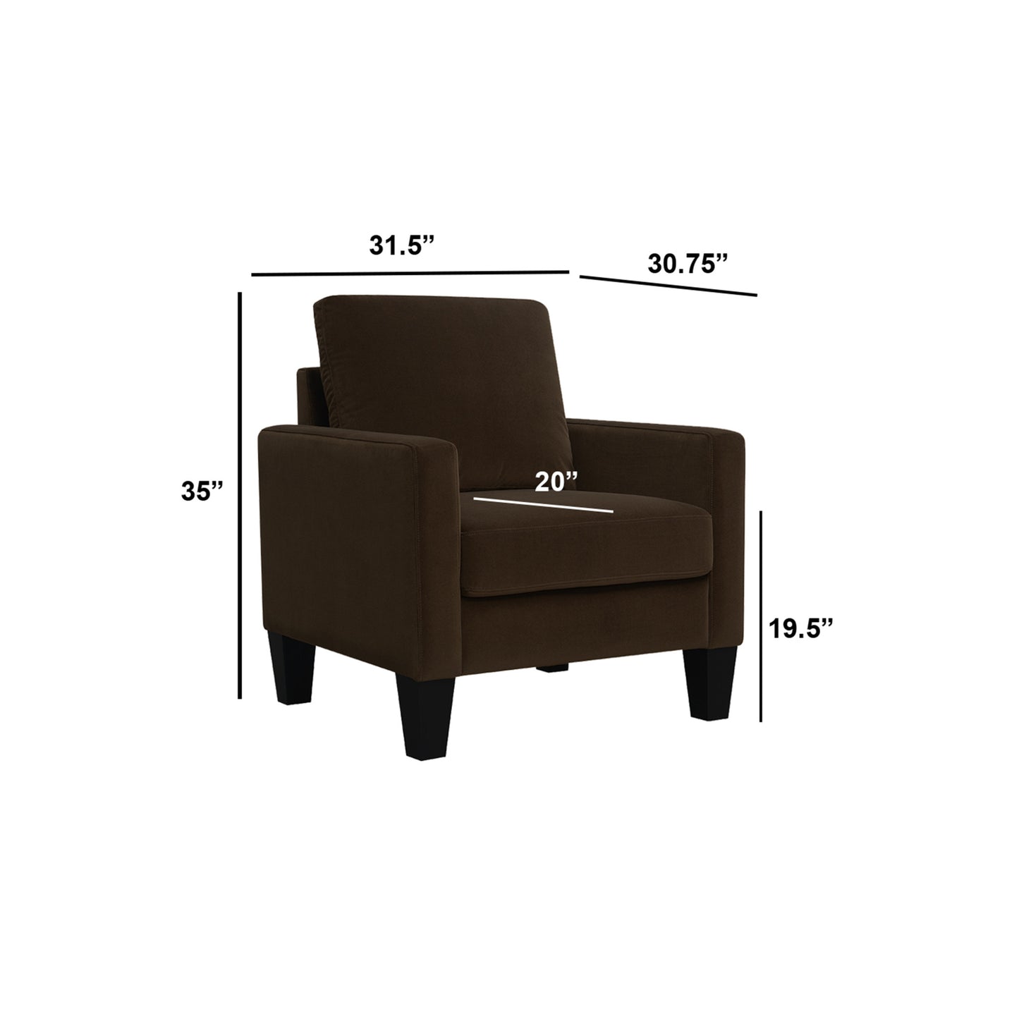 32" Dark Brown and Black Upholstered Arm Chair