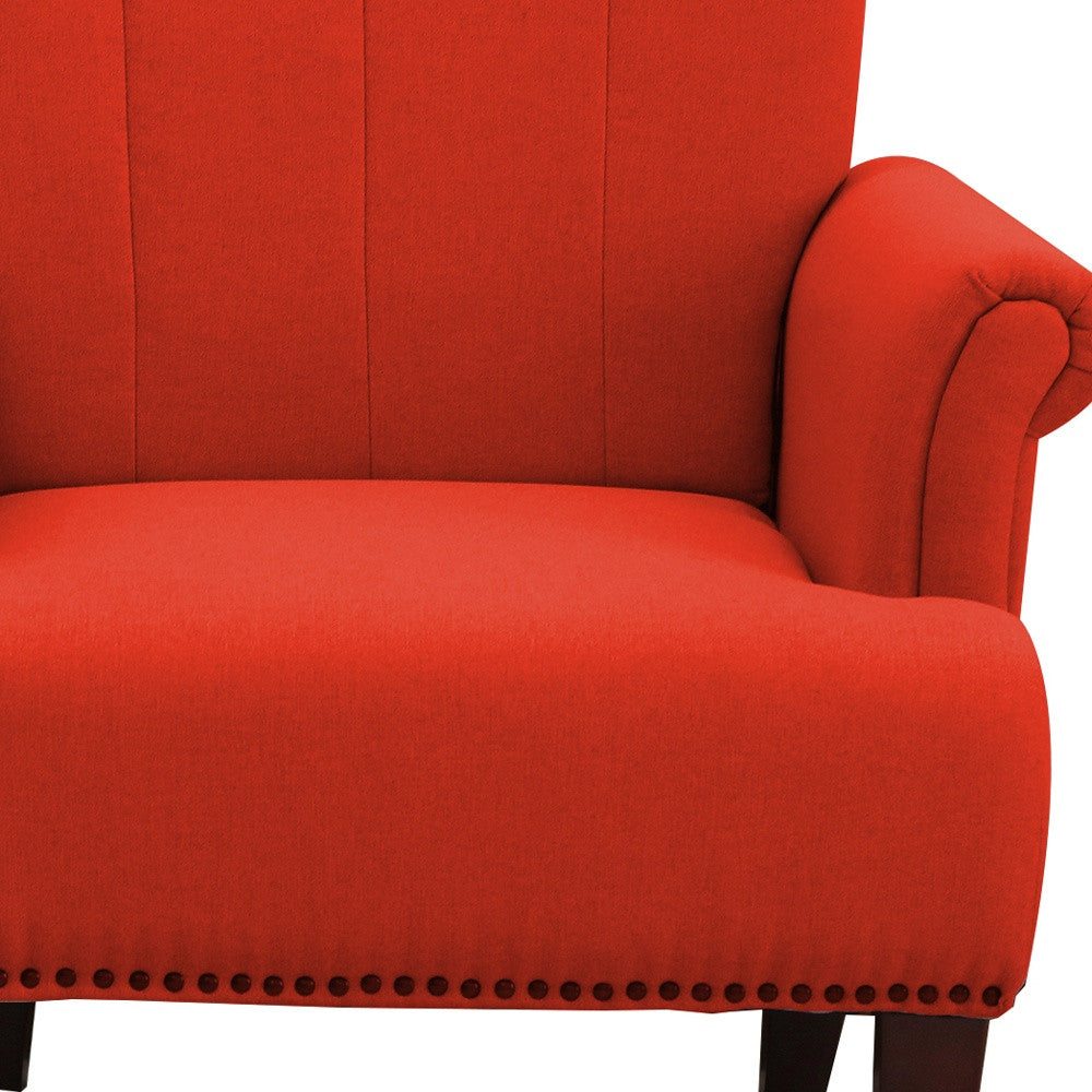 30" Orange and Brown Upholstered Arm Chair