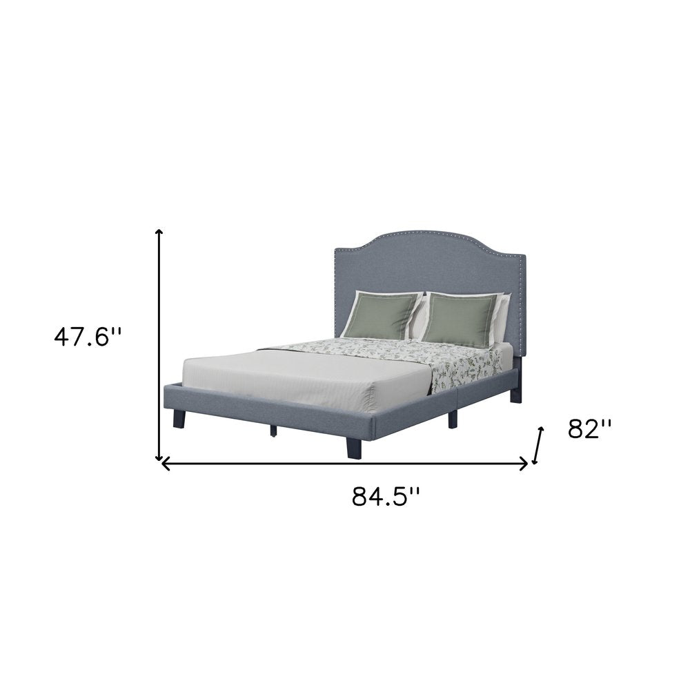 Gray Upholstered King Bed Frame with Nailhead Trim