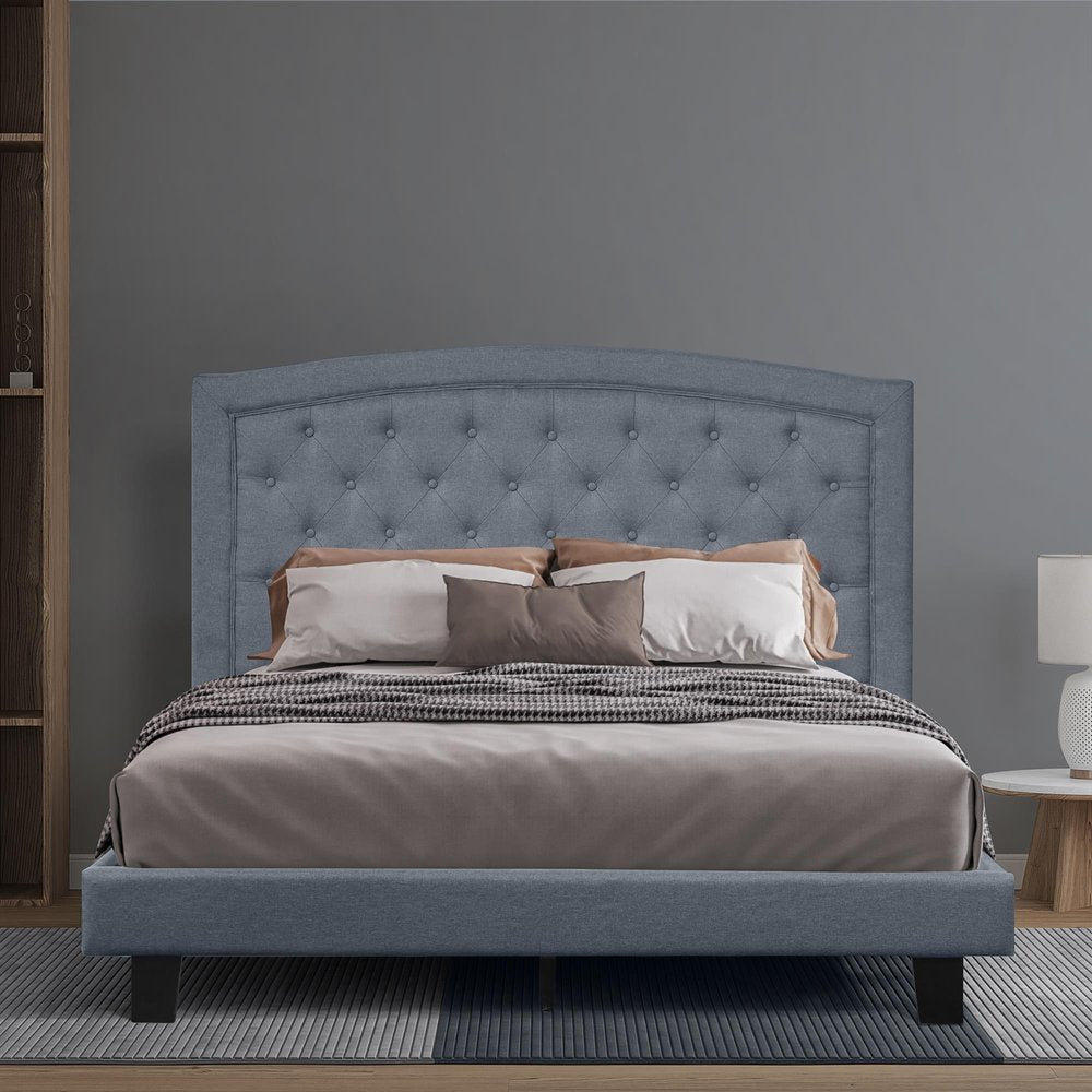 Gray Tufted Upholstered King Bed Frame