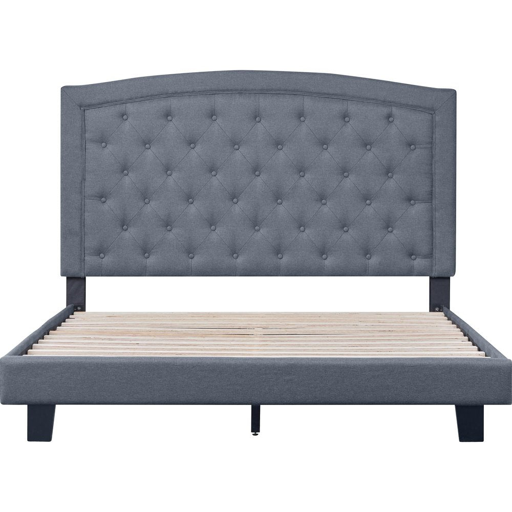 Gray Tufted Upholstered King Bed Frame