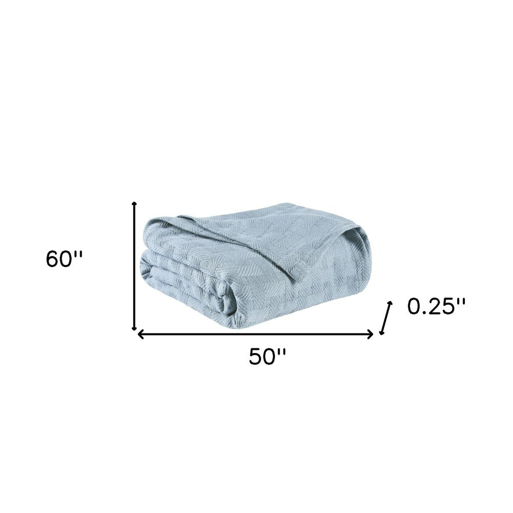 50" X 60" Light Blue Cotton Basketweave Geometric Throw Blanket