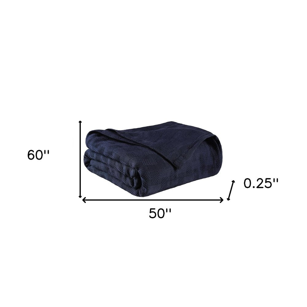 50" X 60" Blue Cotton Geometric Basketweave Throw Blanket