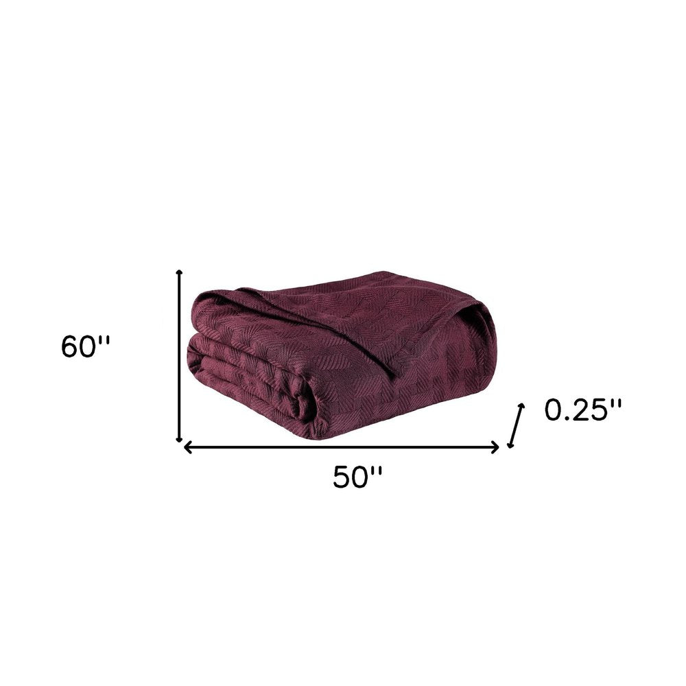 50" X 60" Plum Cotton Basketweave Geometric Throw Blanket