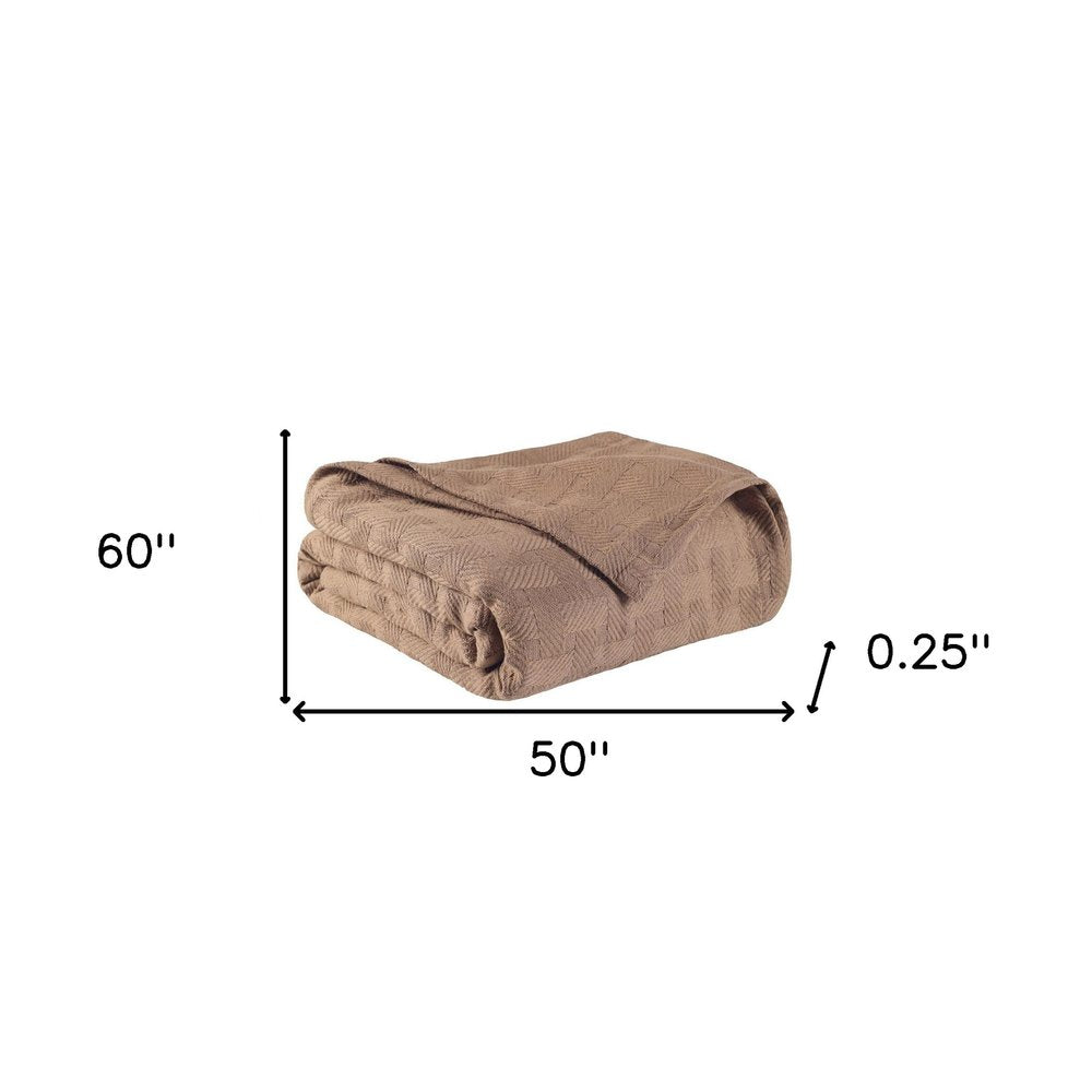50" X 60" Taupe Cotton Basketweave Geometric Throw Blanket