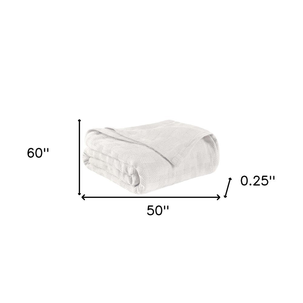 50" X 60" White Cotton Basketweave Geometric Throw Blanket