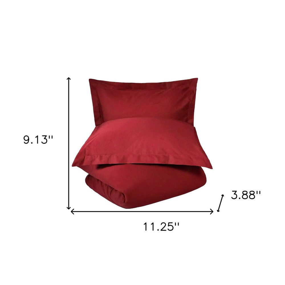 Burgundy King Cotton Washable Duvet Cover Set With Two Shams