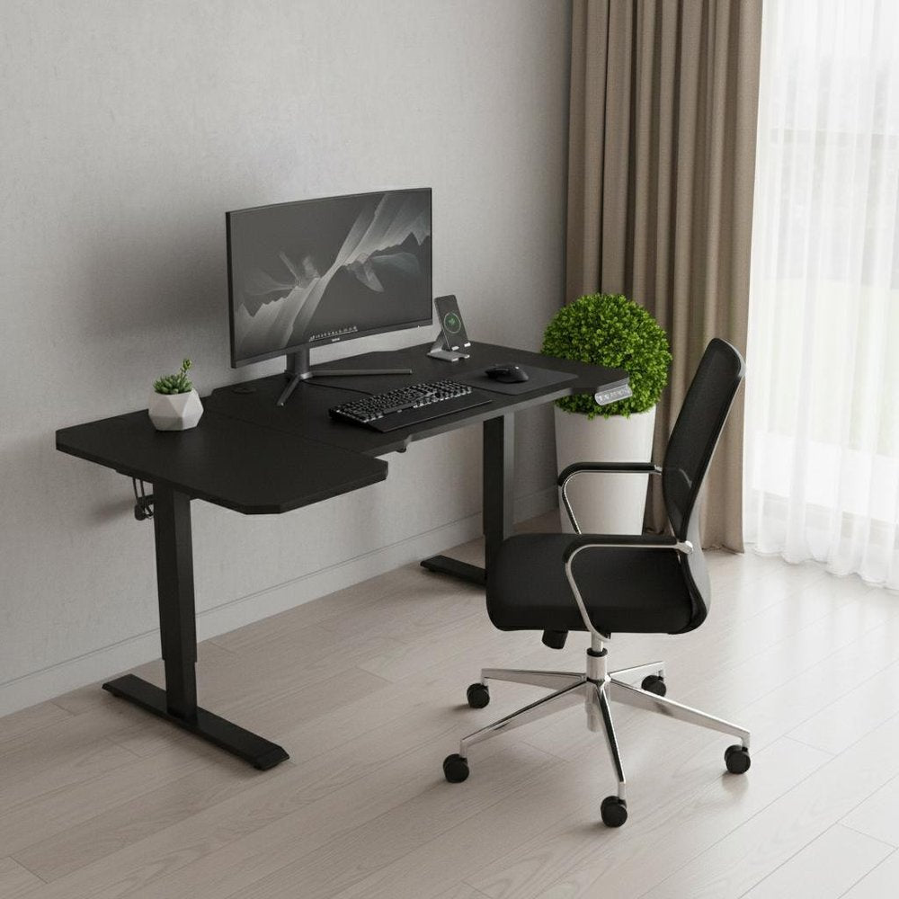 59" Adjustable Black L Shape Computer Desk