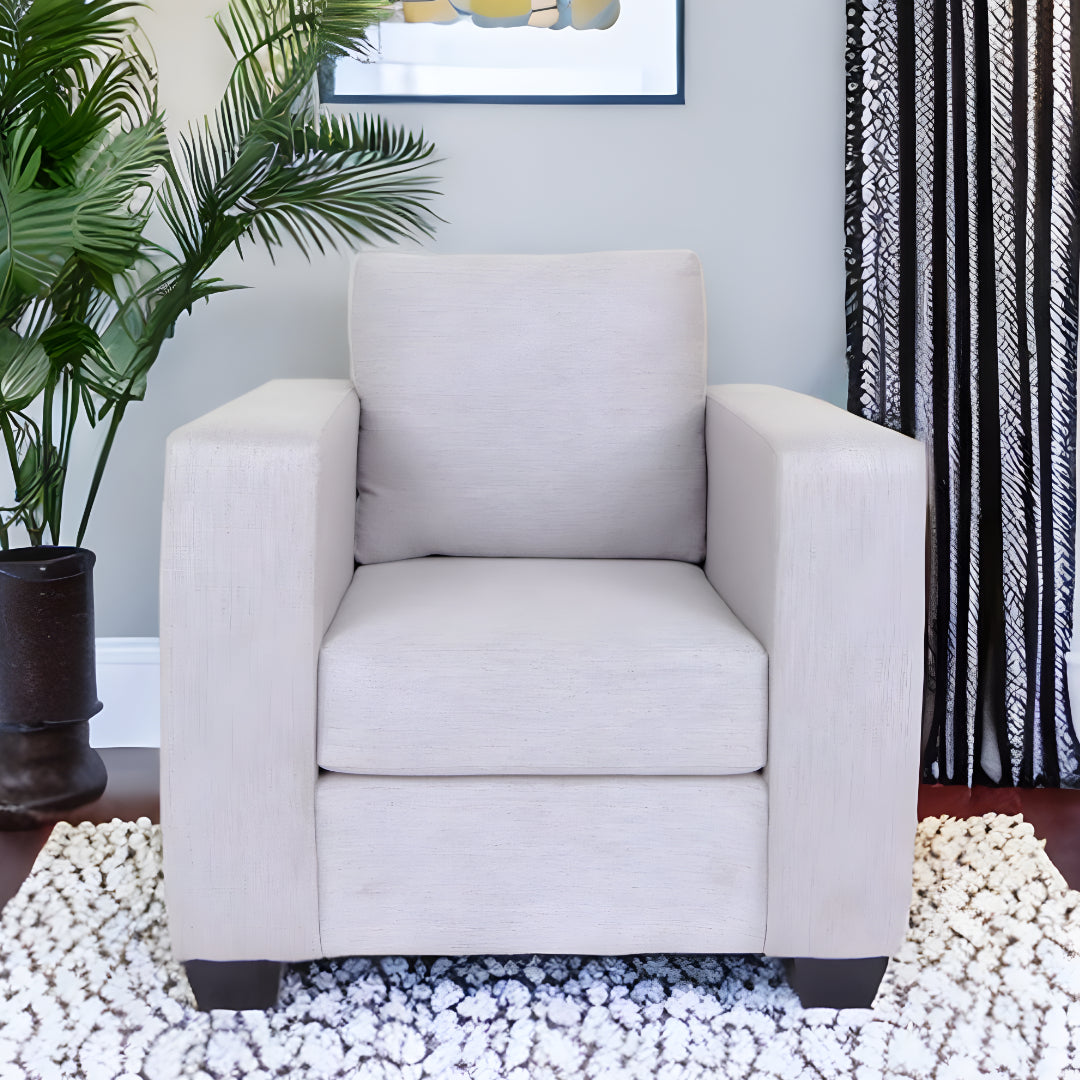 36" Light Gray and Dark Brown Fabric Arm Chair