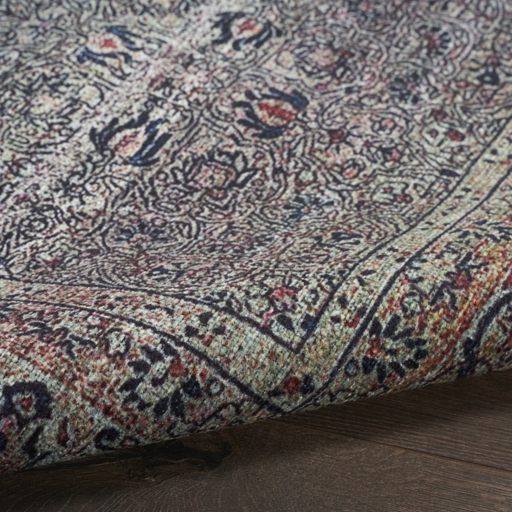 8' X 10' Blue and Brown Oriental Power Loom Distressed Washable Non Skid Area Rug