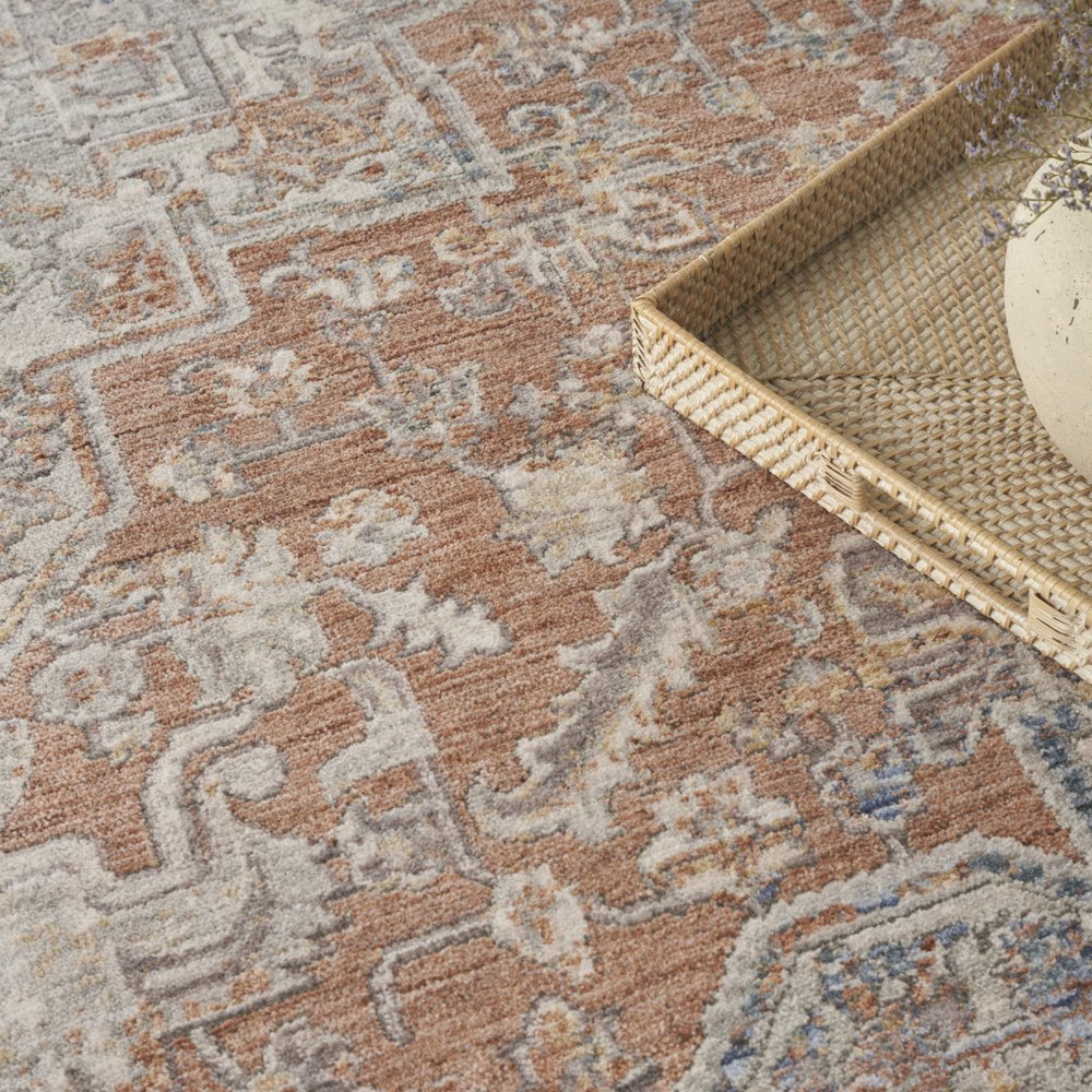 3' X 5' Brown and Blue Oriental Power Loom Distressed Area Rug