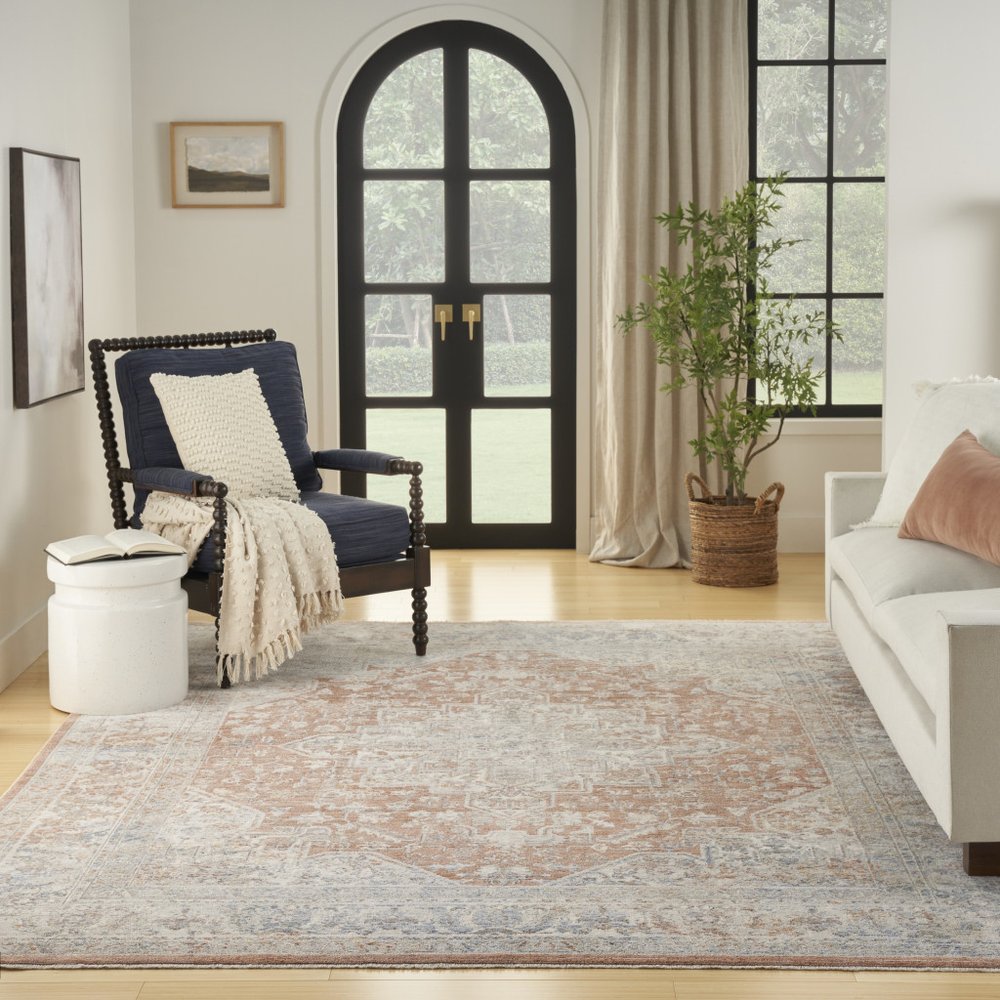 3' X 5' Brown and Blue Oriental Power Loom Distressed Area Rug
